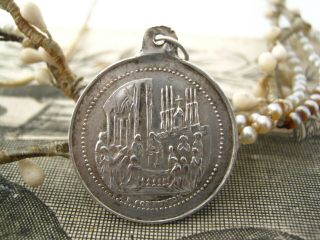 Holy Spirit Communion Souvenir Antique Sterling Silver Religious Medal Pendant