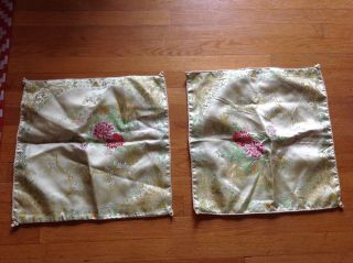 Vtg Asian Flower Yellow Floral Embroidered Chinese Pillow Case Sham Set Rare