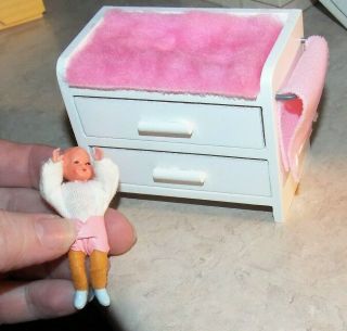 Vintage Baby Changing Table Wht Wood Mini Dollhouse Furniture W Germany Accessor