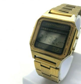 Elektronika 5 Gold Color Luxury Rare Digita Ussr Chrono Alarm Retro Watch Melody