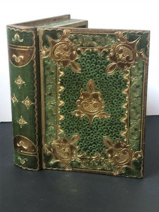 Rare Vintage Italy Green Gold Florentine Antique Book Box Wood Italian Storage