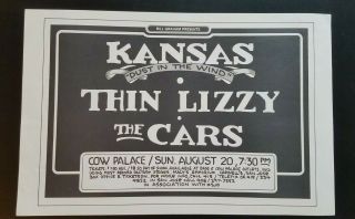 Rare 1978 Kansas,  Thin Lizzy,  The Cars Concert Poster - San Francisco Cow Palace