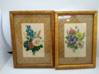 Vintage Flower Bouquet Framed Print.  A Lambert Product Made In Usa.  Set 5x7 1950