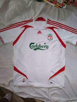 Mens Vintage Rare Liverpool Football Shirt 07/09 Adidas Carlsberg White Size Lar
