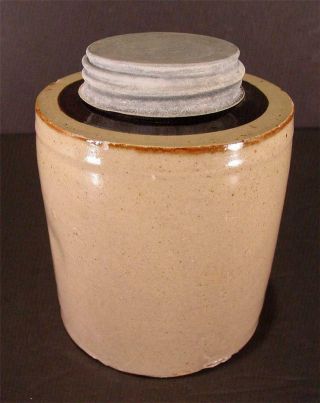 Antique Macomb Pottery Stoneware 1 Quart Canning Jar With Zinc Lid C1899