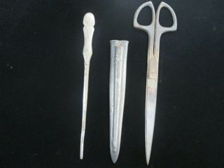 Vintage Scissors And Letter Opener Set In Sheath D.  Perez Solingen Germany Rare