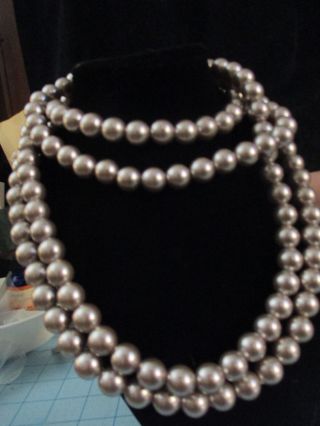 Vintage 72 " Runway Rope Of 1/2 " Diameter Light Shiny Silver Color Faux Pearls