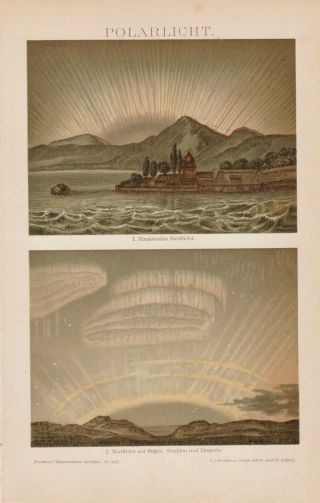 Ca 1890 Arctic Polar Lights Aurora Borealis Antique Chromolithograph Print