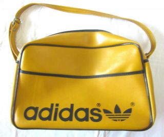 Vintage 1970s Adidas Yellow Gym Duffle Airline Luggage Bag Rare 15 " X 5 " X 9 "