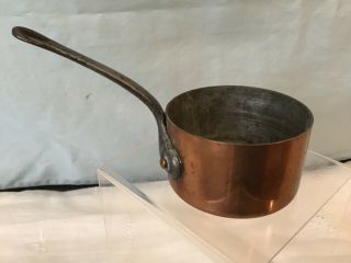 Antique Small - Size French Solid Copper Saucepan With Iron Handle