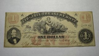 $1 1862 Richmond Virginia Va Obsolete Currency Treasury Bank Note Bill Rare