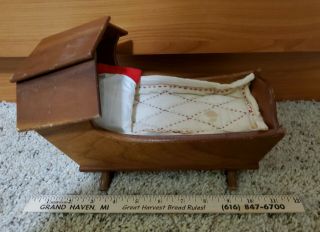 Vintage Wooden Doll Rocking Cradle With Hood,  Solid Wood With Mattress,  Pillow