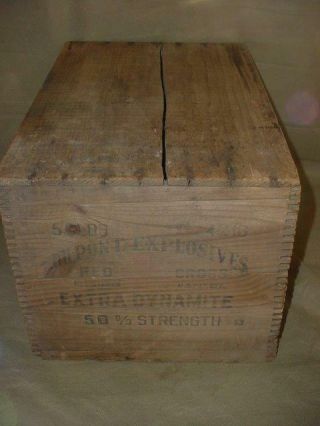Rare Vintage Dupont Explosives Dynamite Crate Wood Box W/ One Piece Wood Top