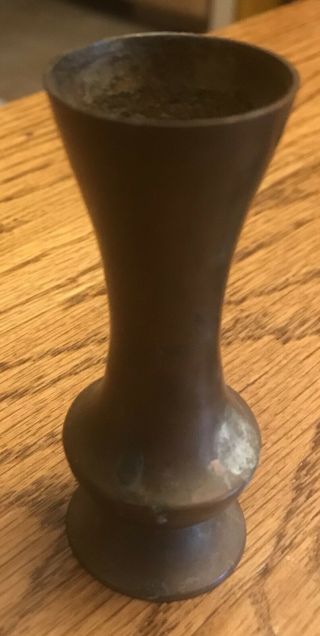Rare Vintage Small Metal Brass Vase 3 " Smooth