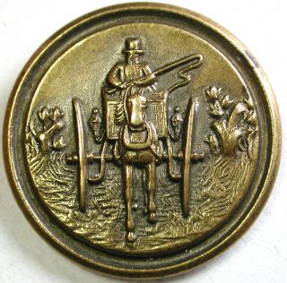 Antique Brass Button Man In A Horse Drawn Carriage Design - 1 & 1/8 "