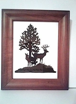 Deer And Tree,  Framed Cut Paper Art,  Scherenschnitte,  13 X 11,  Framed Paper Art