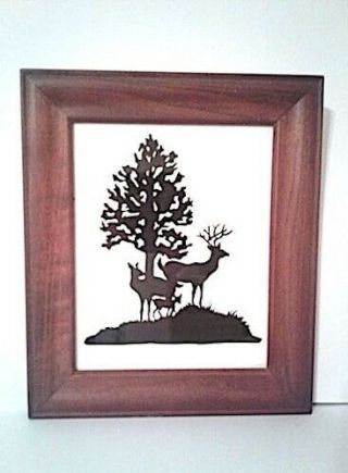 Deer and tree,  Framed Cut Paper Art,  Scherenschnitte,  13 x 11,  Framed paper art 2