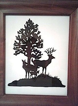 Deer and tree,  Framed Cut Paper Art,  Scherenschnitte,  13 x 11,  Framed paper art 3