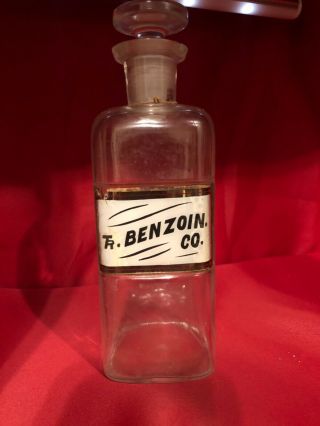 Antique Apothecary Medicine Bottle/jar W/ Glass Stopper Tr.  Benzoin Co.