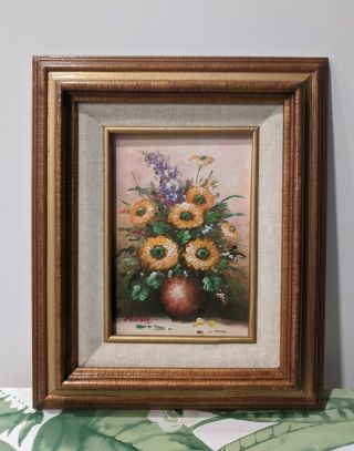 Vintage Framed Still Life Bouquet Flower Oil Painting 10x12 Signed