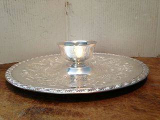 Vintage Wm Rogers Silver Plate Chip & Dip Platter Round Tray