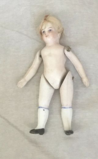 Antique German Bisque Frozen Charlotte Penny Doll Real Hair,  Jointed Arms & Legs