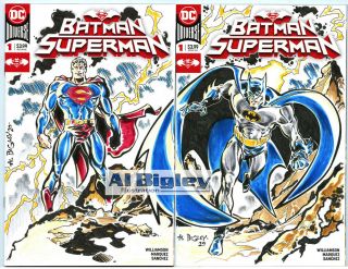 Rare Superman And Batman Color Sketch Cover Set Dc Al Bigley Art