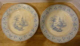 2 Antique Wood & Challinor Mesina Blue Transferware Soup Bowls 1828 - 1843 W&c 10 "