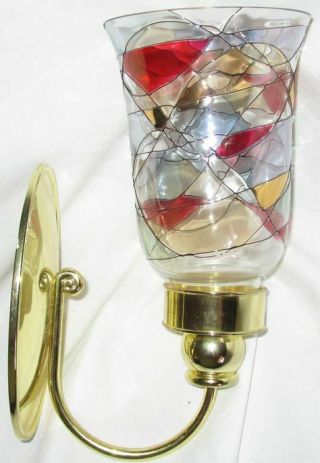 Partylite Mosaic Stained Glass Sconce W/hurricane Shade Set Rare