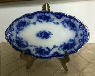 Antique W.  H.  Grindley Flow Blue 9 " Oval Platter,  Florida Pattern,  C.  1891 Chip