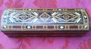 Vintage Middle Eastern Marquetry Wooden Box.  Walnut & Mother Of Pearl Inlay