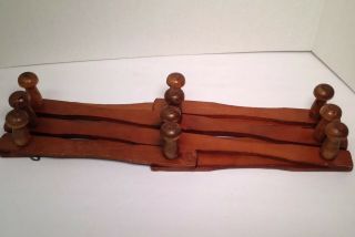 Vintage Wood Expandable Folding 10 Peg Wall Hanger Mug Coat Hat Accordian Rack 3