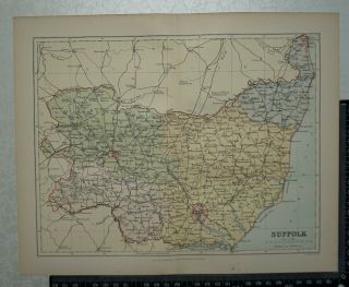 1894 Vintage County Map Of Suffolk By Weller / Brabner
