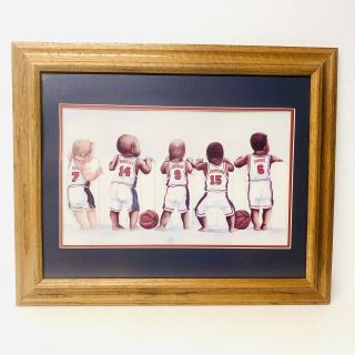 Rare 90s Vtg Baby Dream Team Framed Print Nba Michael Jordan By Kenneth Gatewood