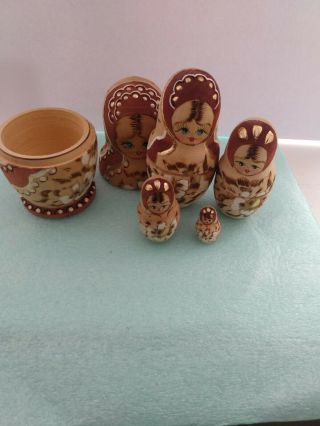 Russian Hand Painted Wooden Nesting Dolls Set 5 Piece - Made In Germany