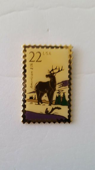 Vintage Usps 22 Cent American Elk Stamp Lapel Pin Hat Rare Collectable Trading