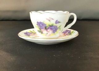 Golden Crown E & R Bouquet Of The Month Series July Miniature Tea Cup And Saucer