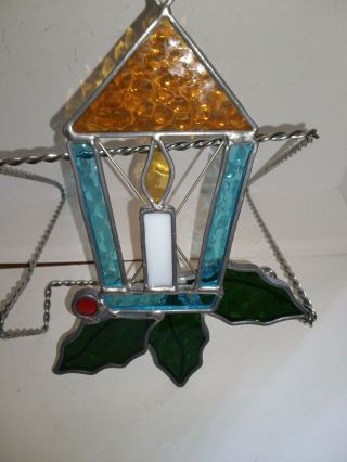 Stained Leaded Lantern Candle Glass Suncatcher Vintage 90 