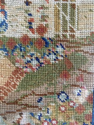 Vintage Antique Tapestry Hand Stitched Picture 8.  5in by 12in 3