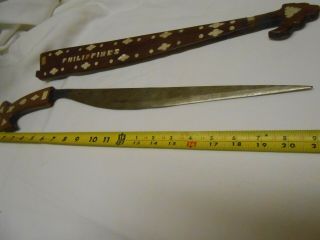 Rare Vintage Philippines Filipino Sword Knife Wooden Handle W/ Jewel Inlay Belt