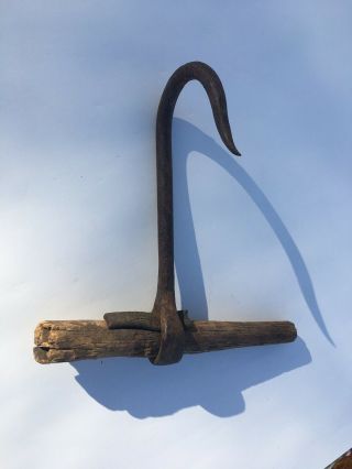 Vintage Antique Hay Straw Bale Hook Meat Ice Grapple Rustic Iron Farm Tool 22
