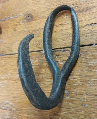 Vintage Antique Hay Straw Bale Hook Ice Meat Grapple Solid Iron Rustic Farm Tool