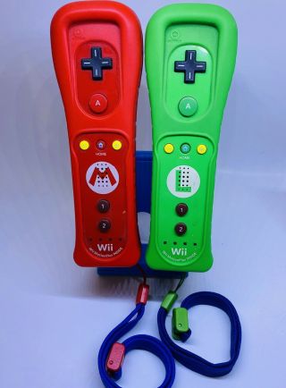 Authentic Mario And Luigi Pair Nintendo Wii Motion Plus Controllers Rare