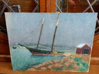 Antique Oil Painting On Board Sail Boat Nautical In Gloucester,  Ma