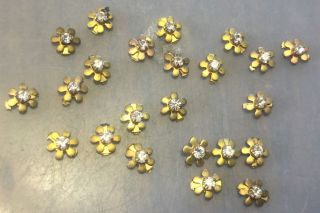 Vintage Brass Metal Clear Prong Set Rhinetone Multi Petal Flower Rivet Findings