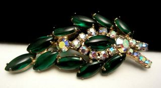 Rare Vtg 3 " Juliana D&e Gold Tone Emerald Green Ab Rhinestone Brooch Pin A46