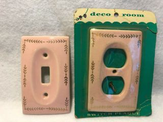 2 Pink Vtg Edmar Light Switch Plate,  Outlet Cover Receptacle Mcm Ceramic