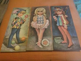 Vintage 1965 Goji Prints Of Big Eyed Harlequin Jesters And Ballerina