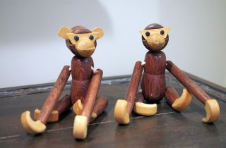Vintage Mid Century Wood Monkey Hanging/jointed Posing Figure - Pair (2)