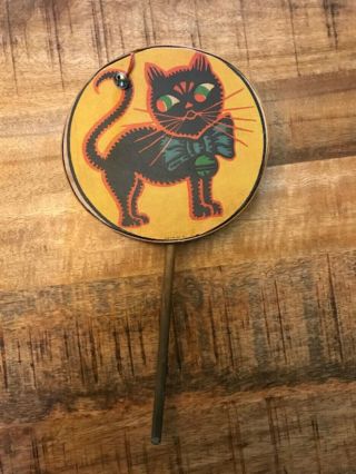 Rare Vintage Halloween Black Cat Tambourine Rattle Noisemaker - Germany